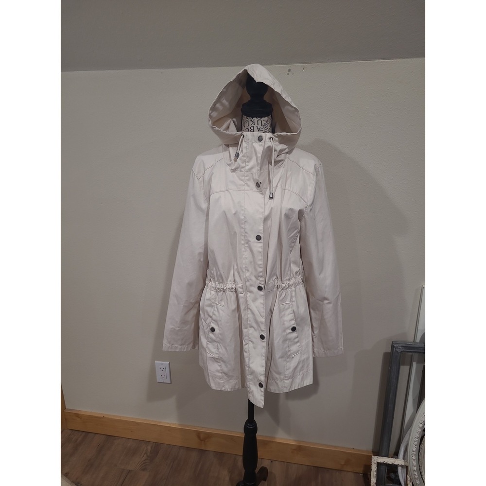 Hawke & Co. New York Women SZ L Beige hooded cinch waist wind breaker jacket‎